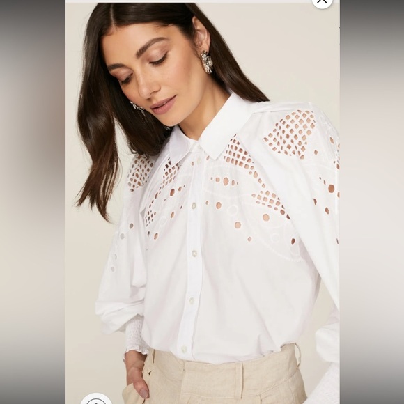 Veronica Beard Lilah Lace Cut Out Geometric Abstract White Eyelet Blouse Size 4 - Picture 2 of 11